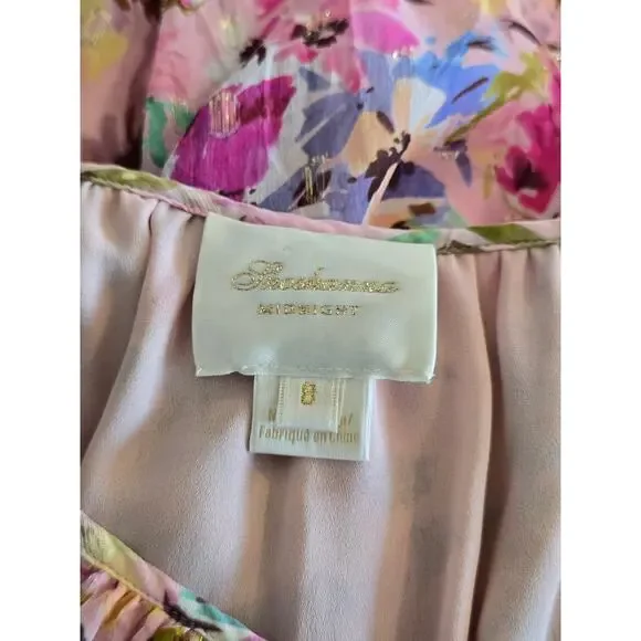 Shoshanna Silk Floral Midi Dress Pink Ruched Keyhole Size 8 - Picture 7 of 8